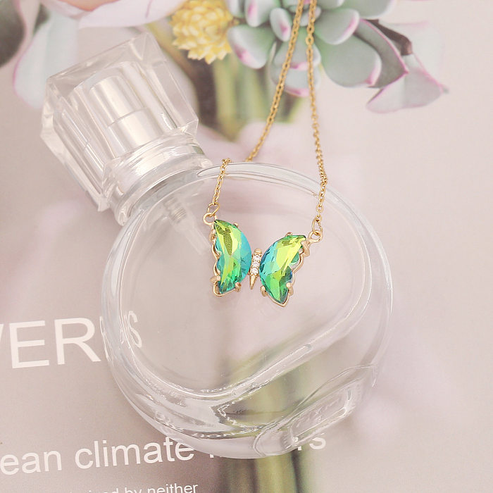 Collier pendentif en verre avec incrustation de cuivre et papillon à la mode, 1 pièce