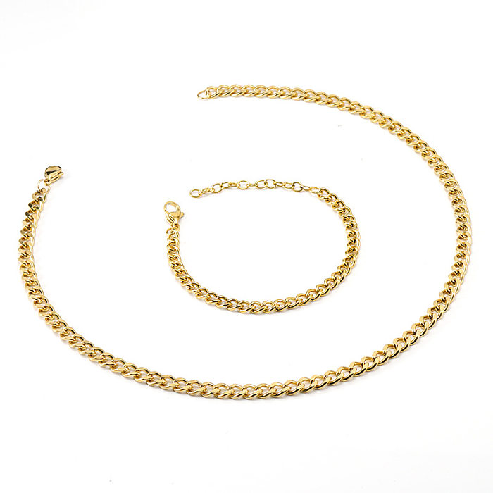Hip-Hop Geometric Stainless Steel Gold Plated Bracelets Necklace