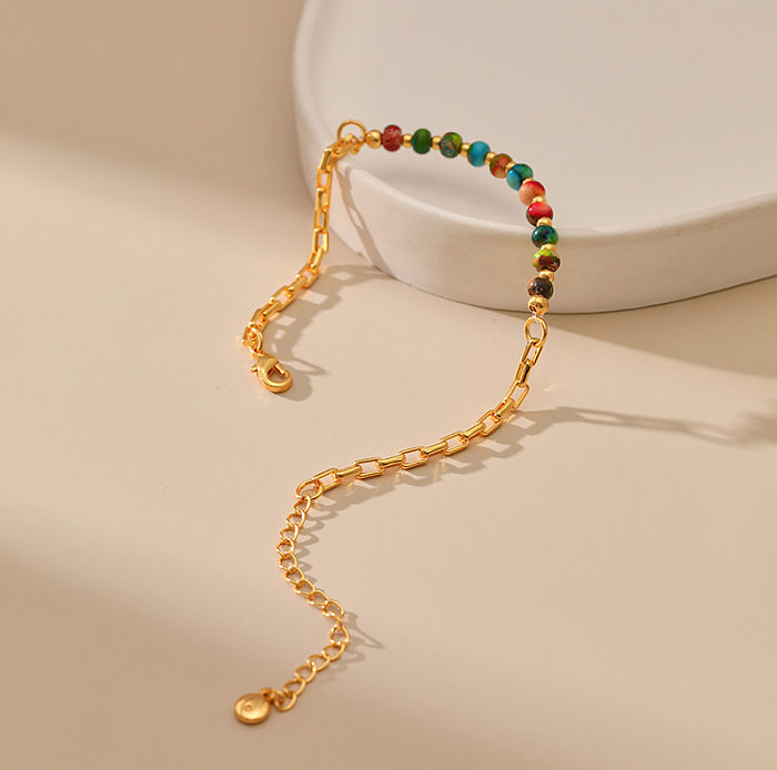 Bracelets de perles rétro géométriques colorées en placage de cuivre