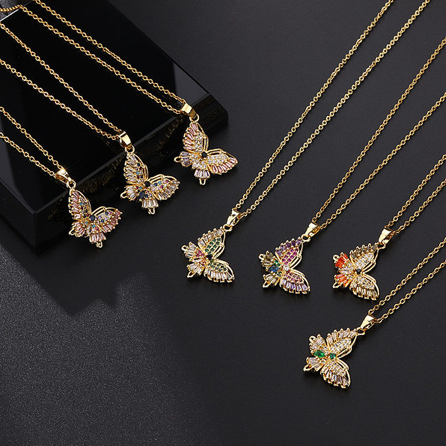 Fashion Butterfly Copper Inlay Zircon Pendant Necklace 1 Piece