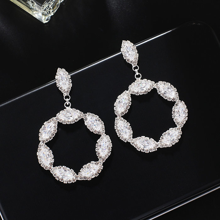 1 Pair Lady Streetwear Geometric Inlay Copper Artificial Gemstones Drop Earrings