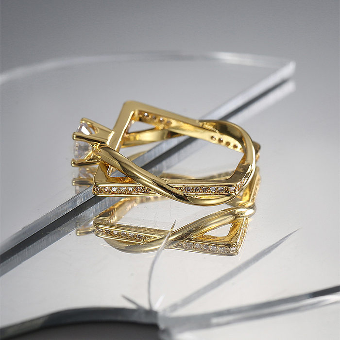 Modern Style Geometric Copper Plating Inlay Zircon Rings