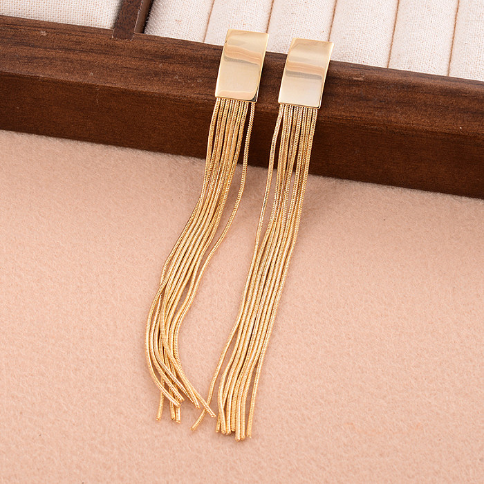 1 Pair Simple Style Tassel Rectangle Plating Copper 14K Gold Plated Drop Earrings