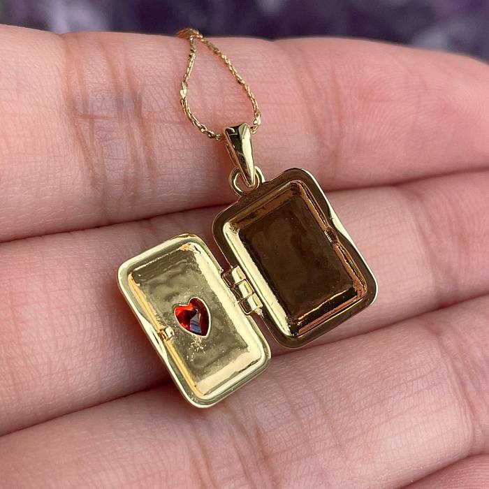 1 pieza de collar con colgante de circón con incrustaciones de cobre rectangulares en forma de corazón Retro