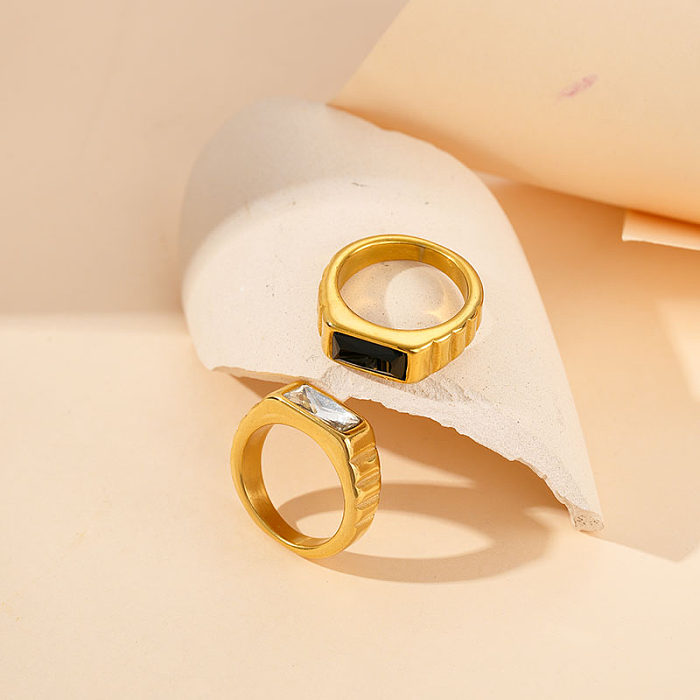 Wholesale Vacation Square Stainless Steel Plating Inlay Gold Plated Zircon Rings