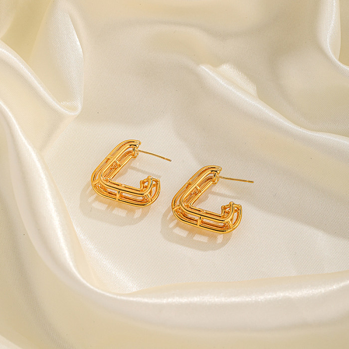 1 Paar elegante Ohrstecker im IG-Stil mit einfarbiger Beschichtung und ausgehöhltem Kupfer mit 18-Karat-Vergoldung