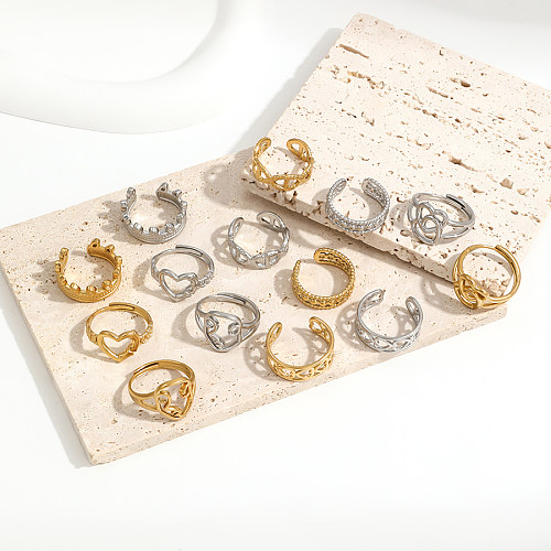 Estilo simples estilo clássico cor sólida chapeamento de aço inoxidável escavar anéis abertos banhados a ouro 18K