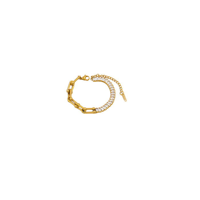 Colar de pulseiras banhado a ouro 18K com revestimento de aço inoxidável retangular de férias