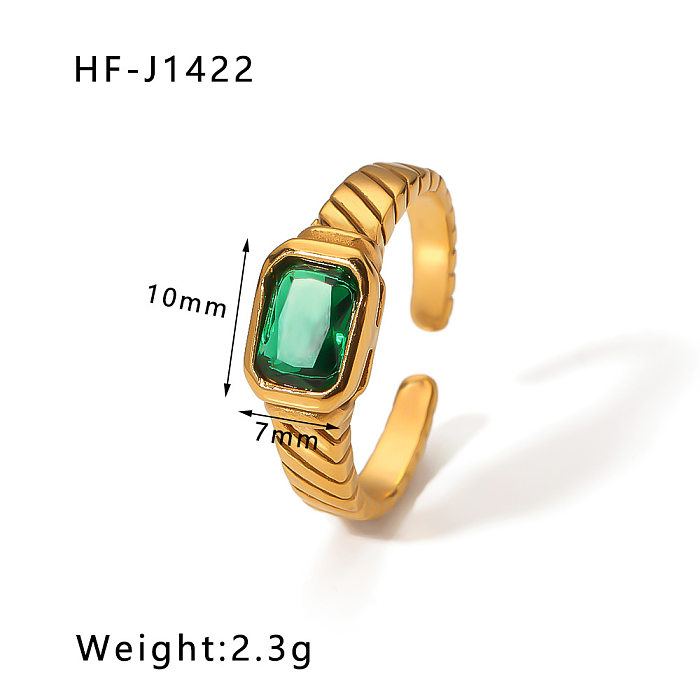 IG Style Simple Style Rectangle Stainless Steel Plating Inlay Zircon Rings 1 Piece