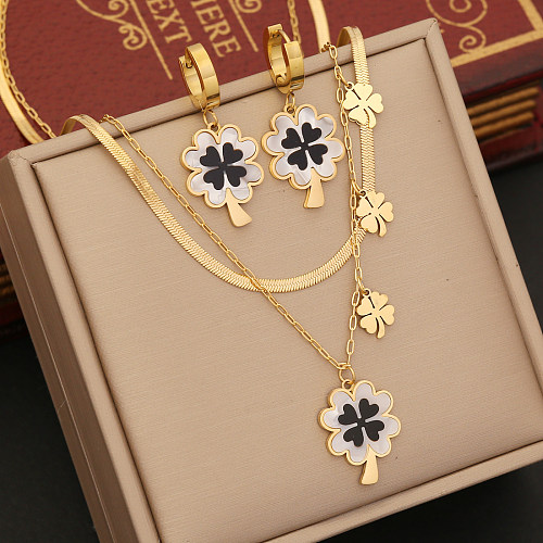 Retro Flower Stainless Steel Plating Bracelets Earrings Necklace