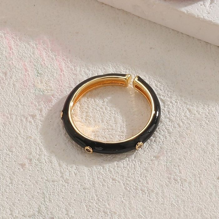 Luxurious Solid Color Copper Plating Inlay Zircon 14K Gold Plated Rings