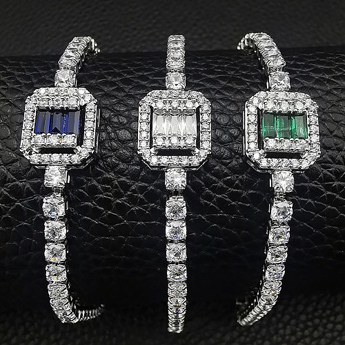 Modische quadratische Kupfer-Inlay-Armbänder mit künstlichem Diamant, 1 Stück