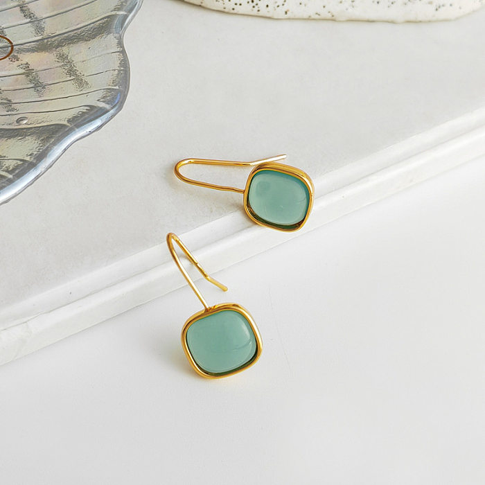 1 Pair Retro Square Copper Inlay Resin Drop Earrings
