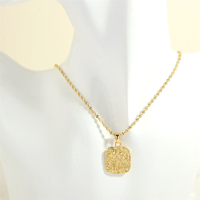 Retro Simple Style Human Square Copper Plating 18K Gold Plated Pendant Necklace
