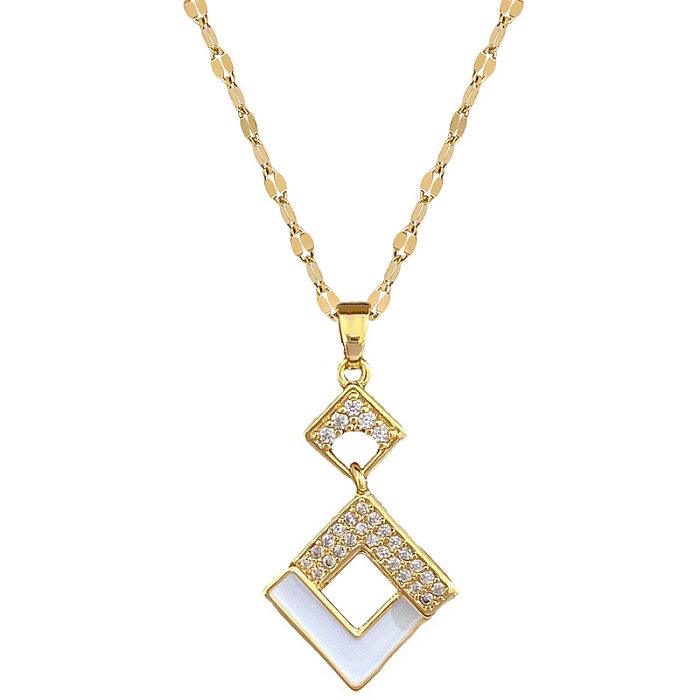 Lässige Damen-Halskette mit geometrischem Titan-Stahlüberzug, Inlay-Zirkon-Ohrring-Halskette
