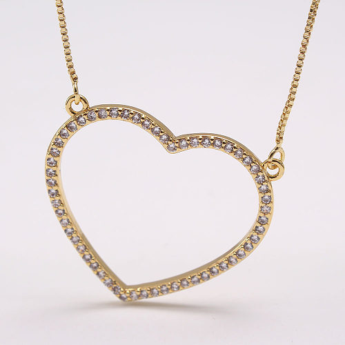 Collier en cuivre plaqué or et Zircon en forme de cœur, Style simple et basique, en vrac, Style IG