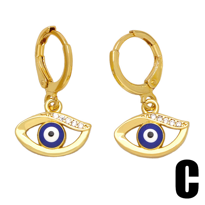 1 Pair Vintage Style Lady Devil'S Eye Enamel Inlay Copper Zircon 18K Gold Plated Drop Earrings