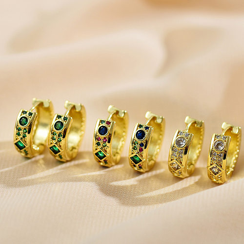 1 Paar elegante, luxuriöse, geometrische Inlay-Kupfer-Zirkon-vergoldete Ohrringe