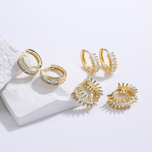Fashion Geometric Circle Copper Gold-Plated Micro Inlaid Zircon Earrings