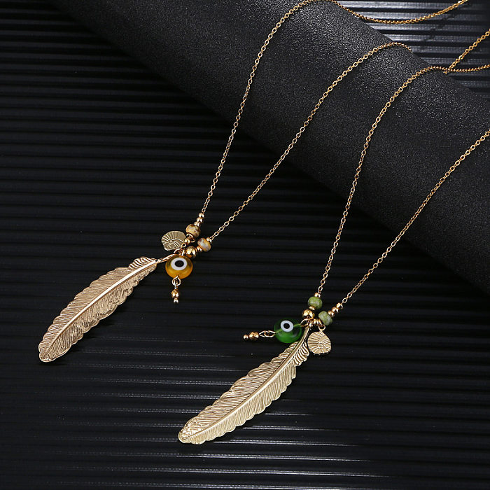 Fashion Eye Feather Copper Gold Plated Pendant Necklace 1 Piece