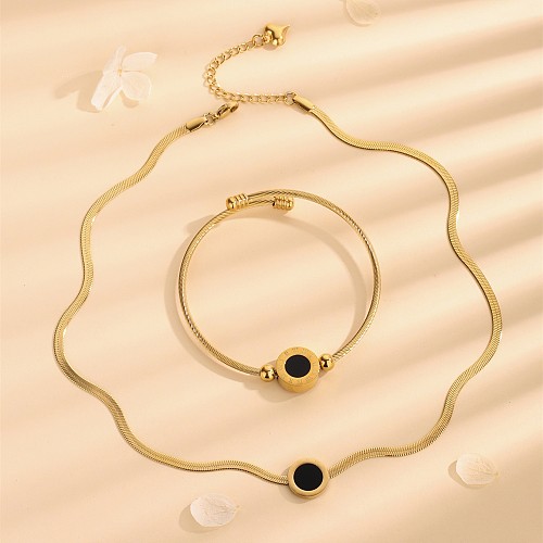 Elegante, einfarbige, römische Ziffern-Armband-Halskette mit Titan-Stahlbeschichtung und Acryl-18-Karat-Vergoldung