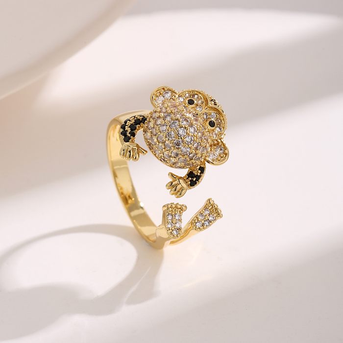 Modern Style Simple Style Monkey Copper Plating Inlay Zircon 18K Gold Plated Open Rings