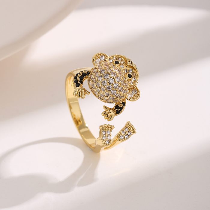 Estilo moderno estilo simples macaco chapeamento de cobre embutimento zircão 18K anéis abertos banhados a ouro