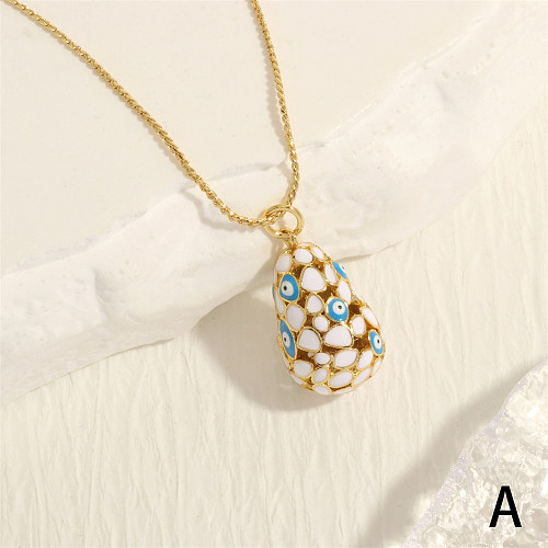 Retro Simple Style Devil'S Eye Water Droplets Copper Enamel Plating 18K Gold Plated Pendant Necklace