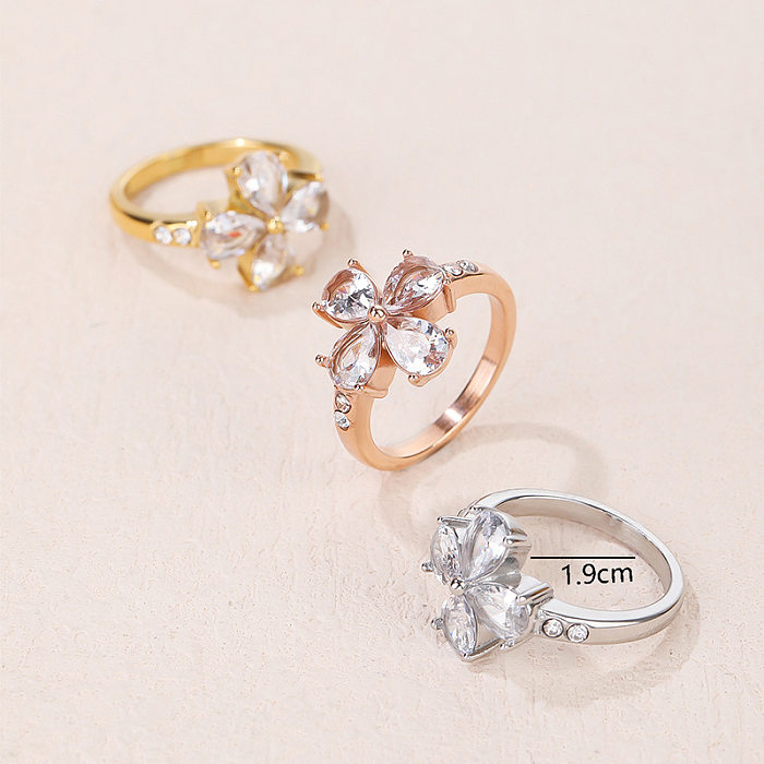Lady Flower Titanium Steel Artificial Gemstones Rings In Bulk