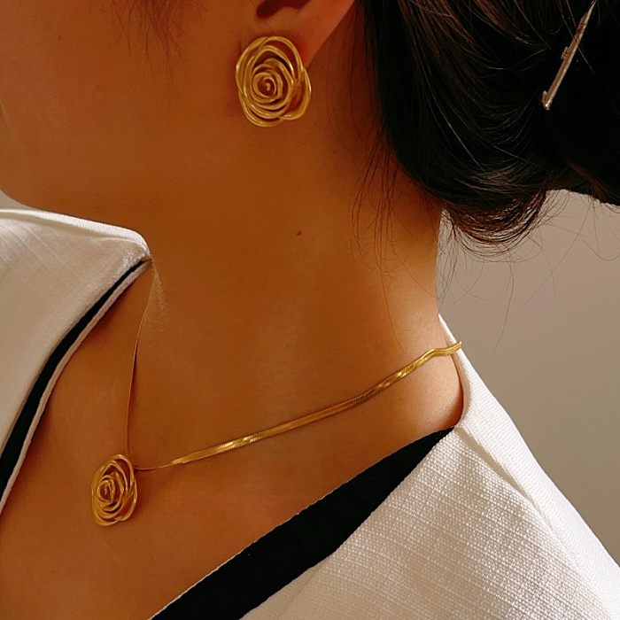 Retro Flower Copper Plating Earrings Necklace