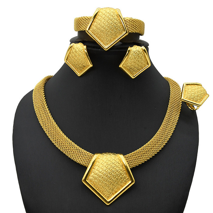Ethnic Style Round Water Droplets Rhombus Copper Plating Gold Plated Bracelets Earrings Necklace