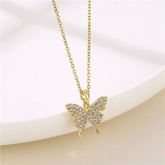 Graceful And Fashionable Butterfly Clavicle Chain Micro Zircon-Inlaid Pendant Ins Titanium Steel Gold Butterfly Valentine's Day Butterfly Necklace