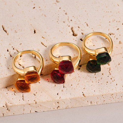Anéis banhados a ouro de zircão embutidos quadrados de aço inoxidável estilo clássico de férias