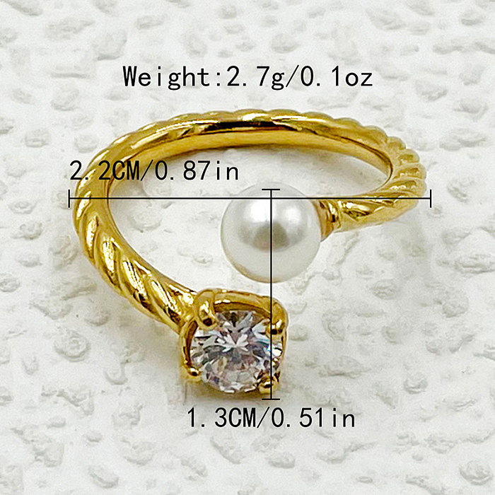 Wholesale Elegant Sweet Roman Style Solid Color Stainless Steel Plating Inlay Gold Plated Pearl Zircon Rings