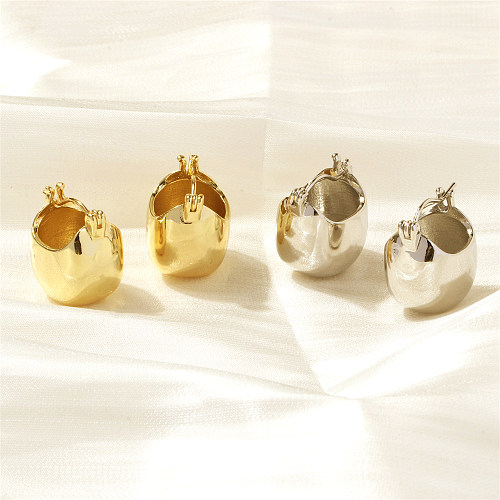 1 paire de boucles d'oreilles créoles en cuivre plaqué or 18 carats, Style rétro Simple, demi-cercle