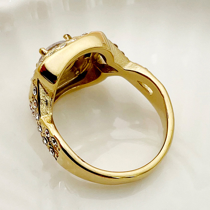 Anéis banhados a ouro de zircônia com revestimento geométrico de aço inoxidável estilo vintage feminino