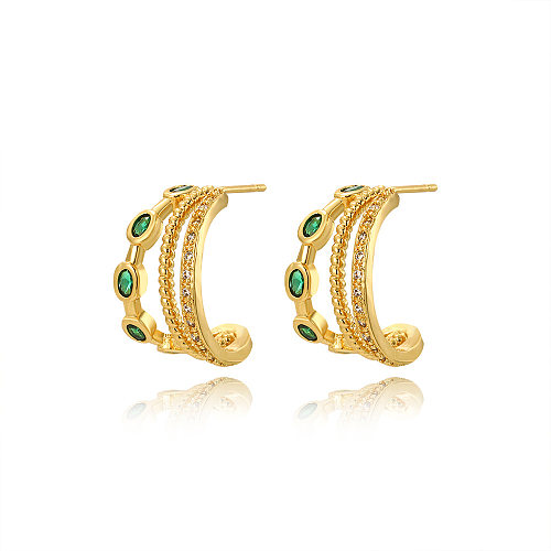 1 Pair Simple Style Solid Color Inlay Brass Gem Ear Studs