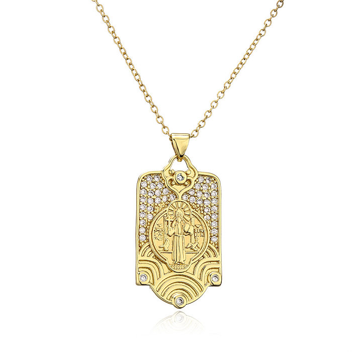 Joyería religiosa de circón con microincrustaciones de cobre, collar dorado de María, venta al por mayor