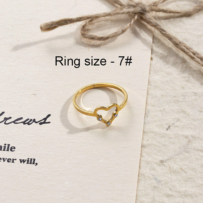Anéis de strass banhados a ouro 18K em forma de coração estilo clássico básico flor em aço inoxidável a granel