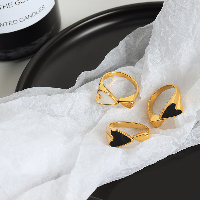 Wholesale Simple Style Heart Shape Titanium Steel 18K Gold Plated Acrylic Shell Open Ring