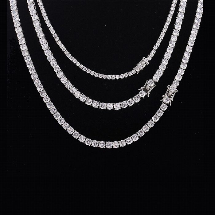 Hot Sale In Europe And America Gradient Size Zircon Necklace Hip Hop Single Row Tennis Chain Trendy Unique Style Necklace Wholesale