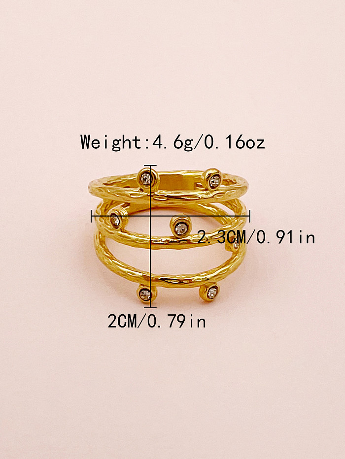 Classic Style Solid Color Stainless Steel Gold Plated Zircon Rings In Bulk