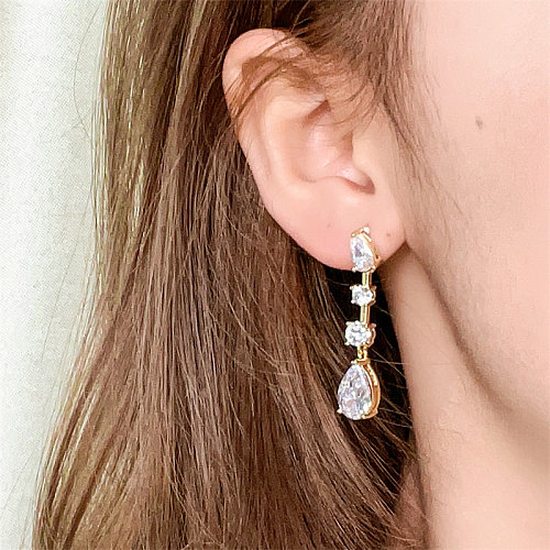 1 Pair Casual Simple Style Water Droplets Tassel Plating Inlay Copper Zircon White Gold Plated Drop Earrings