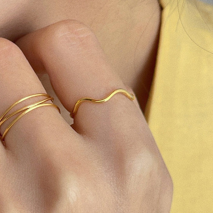 Simple Style Waves Titanium Steel 18K Gold Plated Rings In Bulk