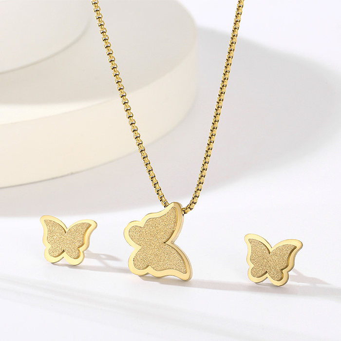 Simple Style Butterfly Stainless Steel Plating 18K Gold Plated Bracelets Necklace
