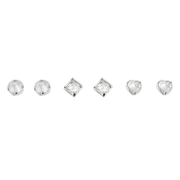 Simple Style Heart Shape Copper Plating Zircon Ear Studs 3 Pairs
