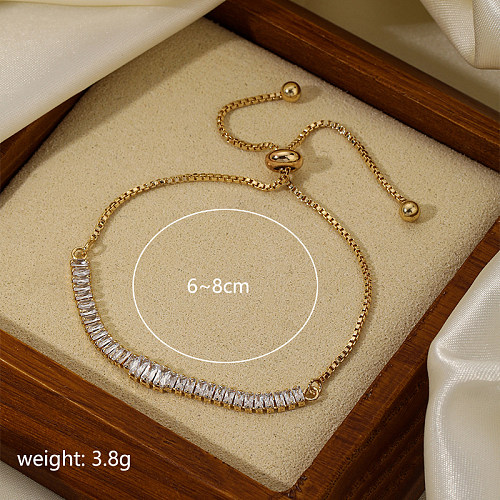 Elegant Commute Shiny Solid Color Copper Plating Inlay Zircon 18K Gold Plated Bracelets