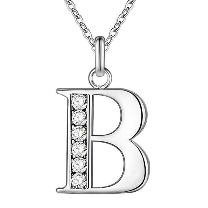 Simple Style Letter Copper Plating Inlay Artificial Diamond Silver Plated Pendant Necklace