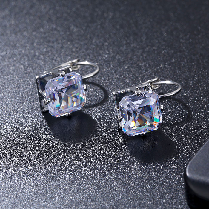 1 Pair Elegant Square Plating Inlay Copper Zircon Silver Plated Earrings