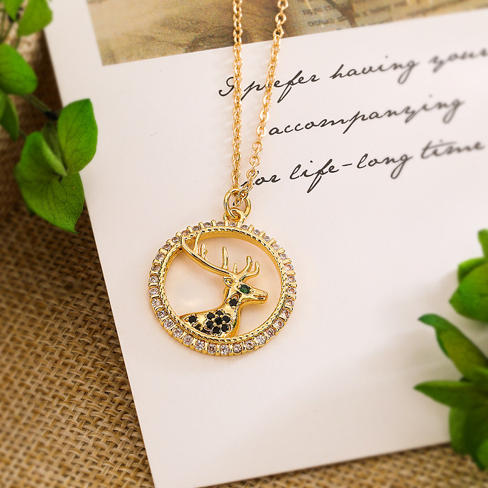 Simple Style Commute Animal Copper 18K Gold Plated Zircon Pendant Necklace In Bulk